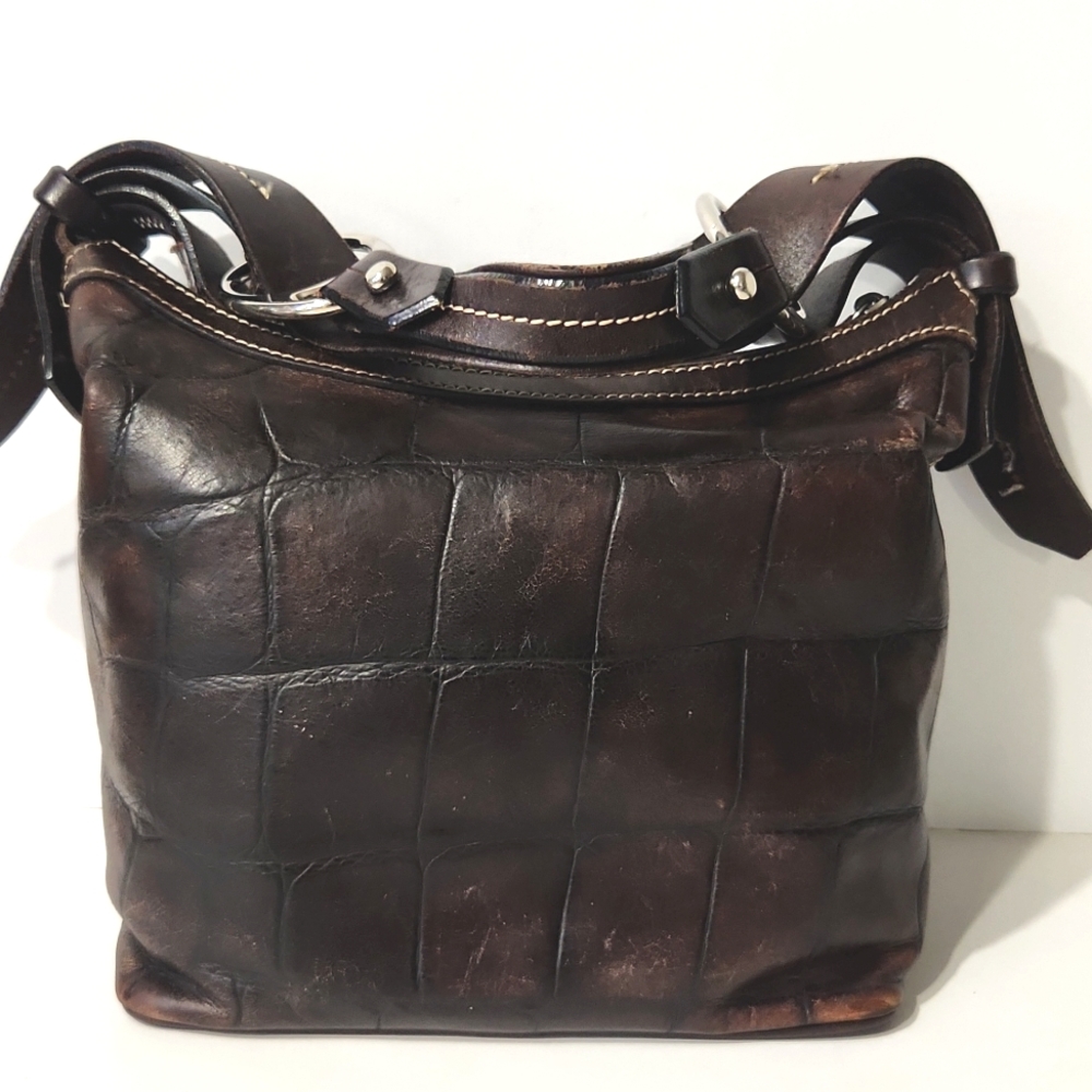 VTG Dooney & Bourke Leather Croc Embossed Espresso Brown Shoulder Bag J7574008 - Picture 3 of 16